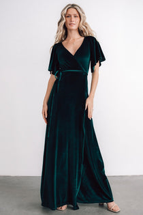 Meghan Velvet Wrap Maxi Dress | Emerald ...